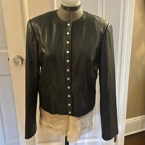Vintage Carlisle Black Soft Leather Jacket with Pearly Snap Closure Size 8